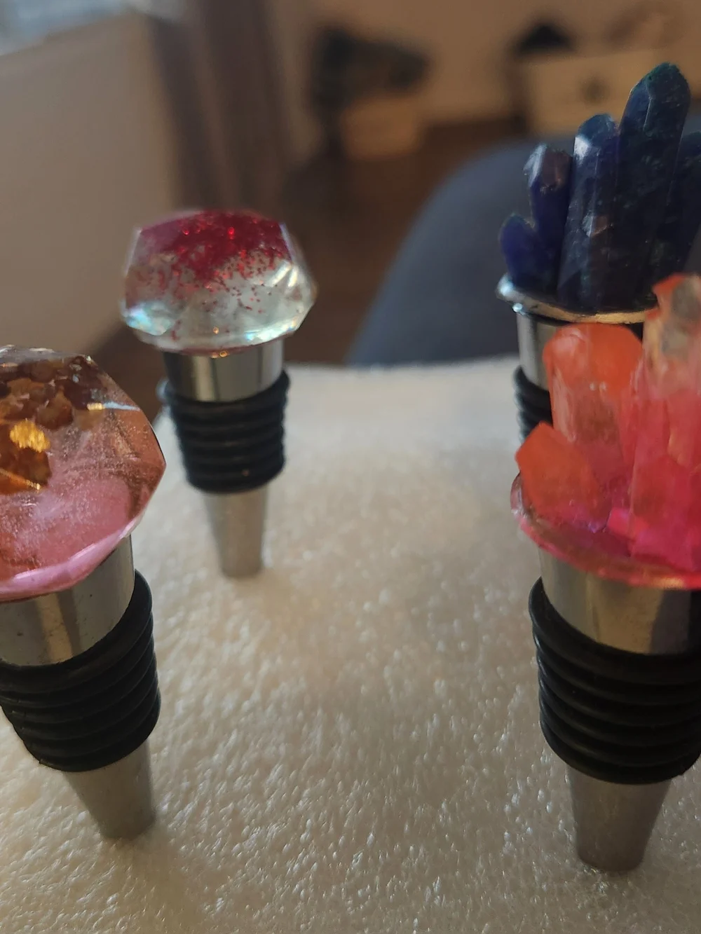 Resin Gem Wine Bottle Stopper - Pink, Blue, and Glitter Options